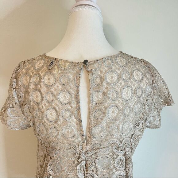 Anthropologie Akemi & Kim Metallic Lace Blouse Size Small Short Sleeve - Picture 6 of 9